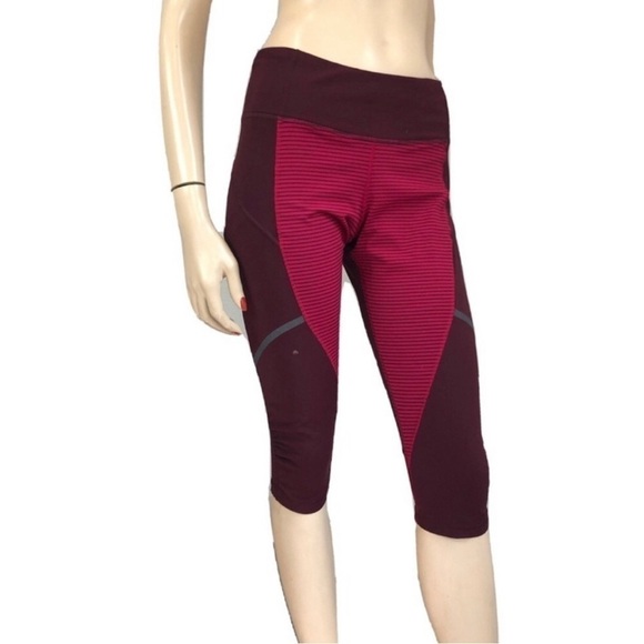 Lululemon low cut crop leggings side pockets red with stripes - Picture 1 of 15